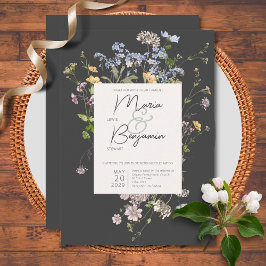 Invitación Delicado Boda de carbón vegetal Boho Wildflowers
