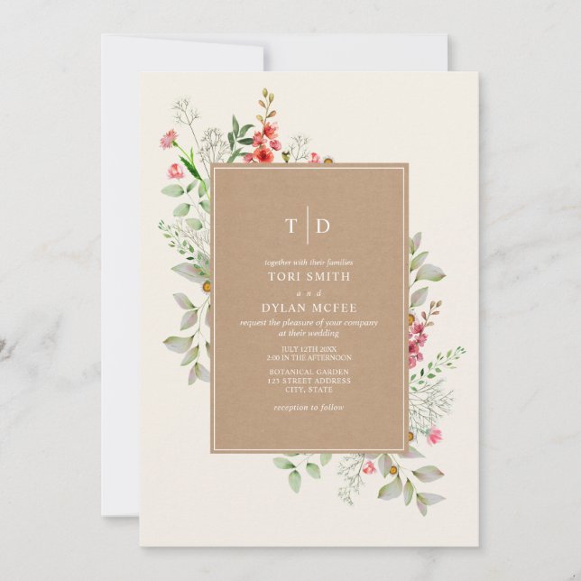 Invitación Delicado Boda de Cardstock Botánico (Anverso)