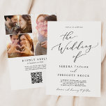 Invitación Delicado Boda de código QR de Collage de fotos neg<br><div class="desc">Este delicado collage de fotos en color QR invita a una boda en código QR es perfecto para un boda moderno. El romántico diseño minimalista presenta una bonita y elegante tipografía negra sobre un fondo blanco con un aspecto limpio y sencillo. Personaliza tu invitación con 3 fotos de compromiso en...</div>