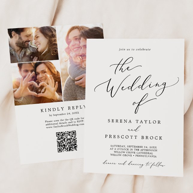 Invitación Delicado Boda de código QR de Collage de fotos neg (Subido por el creador)