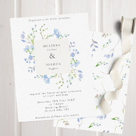 Invitación Delicado Boda de cuadro cuadrado floral azul claro