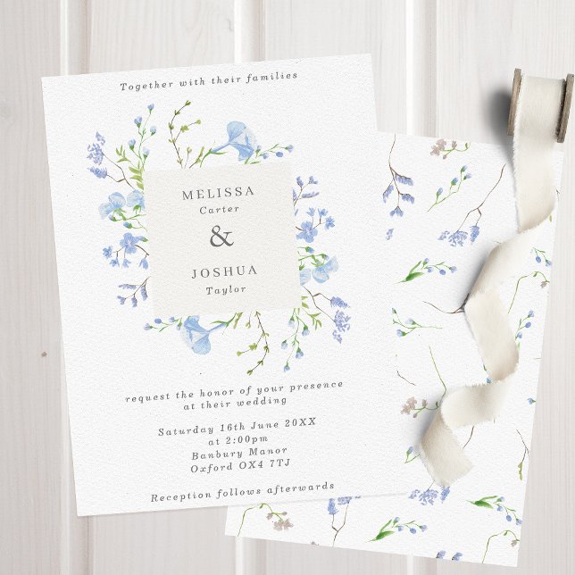 Invitación Delicado Boda de cuadro cuadrado floral azul claro (Subido por el creador)