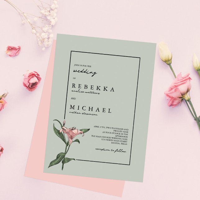 Invitación Delicado Boda de flores de primavera de Lily Verde (Subido por el creador)