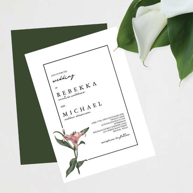 Invitación Delicado Boda de flores de primavera de Lily Verde (Subido por el creador)