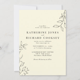 Invitación Delicado Boda de follaje moderno amarillo pálido