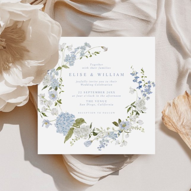 Invitación Delicado Boda de la corona floral azul suave (Subido por el creador)
