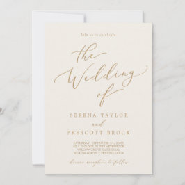 Invitación Delicado Boda de la recepción de oro y crema
