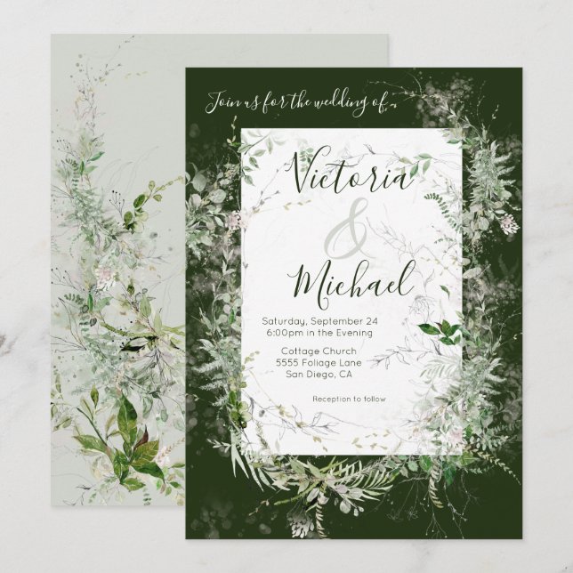 Invitación Delicado Boda de la vegetación floral (Anverso / Reverso)