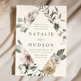 Invitación Delicado Boda de marfil de marco floral invernal