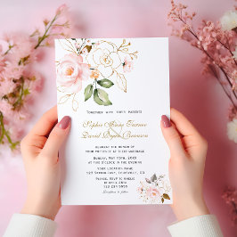 Invitación Delicado Boda de Monograma Rubor Gold Flowers