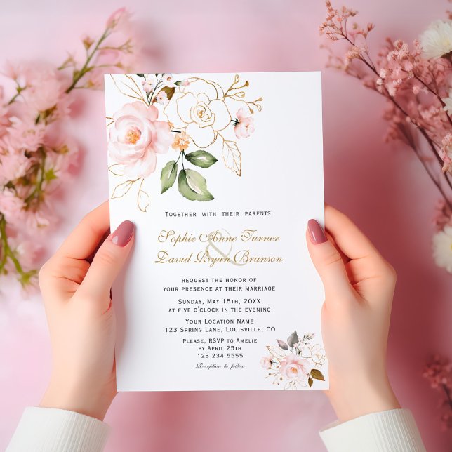 Invitación Delicado Boda de Monograma Rubor Gold Flowers (Subido por el creador)