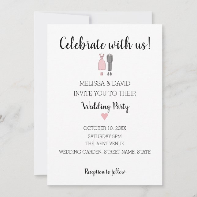 Invitación Delicado Boda de Novia Simple y Groom (Anverso)