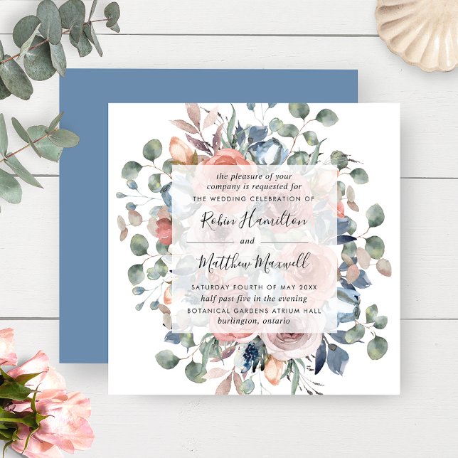 Invitación Delicado Boda floral azul y verde en (Subido por el creador)