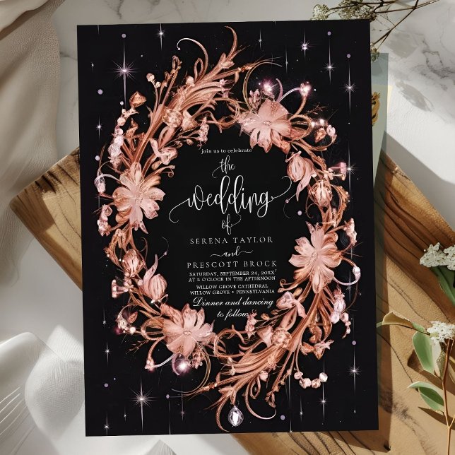 Invitación Delicado Boda Floral Ornate Negro (Subido por el creador)
