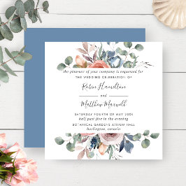Invitación Delicado Boda floral Rubor Dusty Blue y Peach