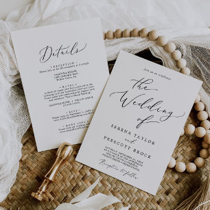 Invitación Delicado Boda frontal y posterior de caligrafía ne