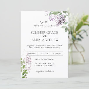 Invitación Delicado Boda Invi de Lilac Purple Floral
