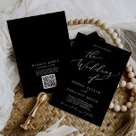 Invitación Delicado Boda posterior de código QR negro oscuro<br><div class="desc">Esta delicada y oscura invitación a la boda en el código QR negro es perfecta para un boda moderno. El diseño de la decoración es elegante y está decorado con una tipografía blanca sobre un fondo negro de un estilo sofisticado. Guarde el papel incluyendo un código QR para que su...</div>