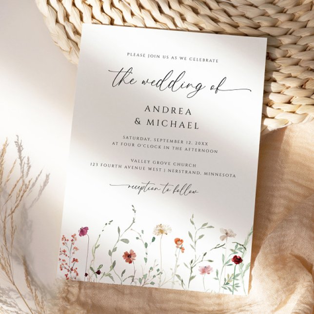 Invitación Delicado Boda romántico del Boho de Flor Silvestre (Delicate Wildflowers Wedding Invitations - Boho Elegant Wedding Invites)