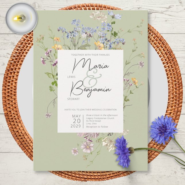 Invitación Delicado Boda Verde Boho Wildflowers (Subido por el creador)