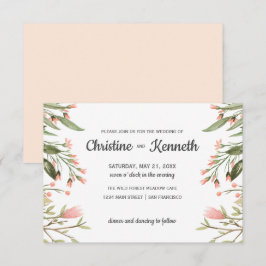 Invitación Delicado borde de flores silvestres rosadas boda b