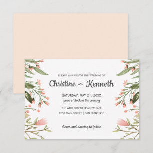 Invitación Delicado borde de flores silvestres rosadas boda b