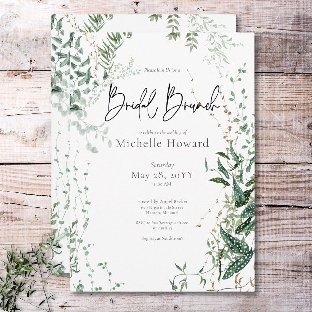 Invitación Delicado Brunch tropical tropical moderno (Delicate Modern Tropical Rainforest Bridal Brunch Invitation)