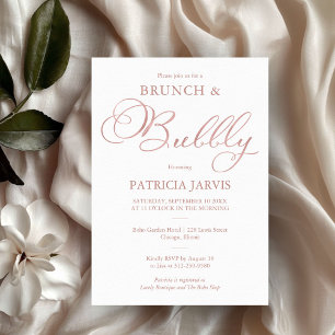 Invitación Delicado Brunch y Burbujas con Hojuela de Oro Rosa