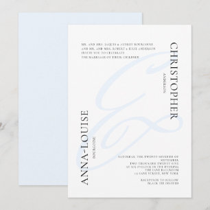 Invitación Delicado caligrafía azul formal Ampersand Boda