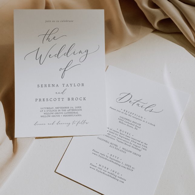 Invitación Delicado caligrafía plateada todo en un Boda (Subido por el creador)
