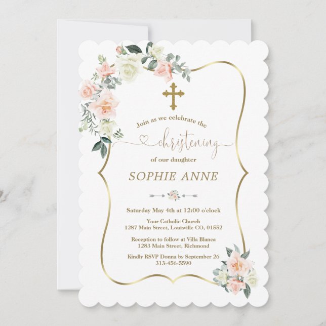 Invitación Delicado Chica de oro de las flores blancas de Rub (Anverso)