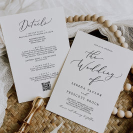 Invitación Delicado código QR negro todo en uno para boda