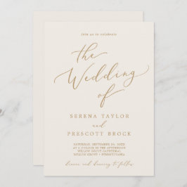 Invitación Delicado Crema de Caligrafía en Oro Todo en Uno Bo