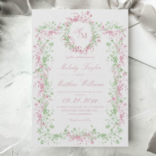 Invitación Delicado crest de flora francesa para boda