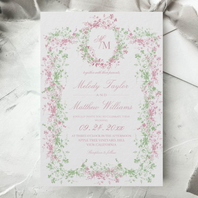 Invitación Delicado crest de flora francesa para boda (Subido por el creador)