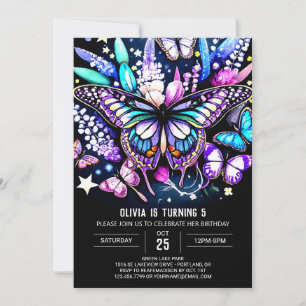 Invitación Delicado cumpleaños de mariposa digital mágica