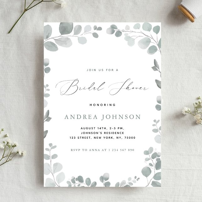 Invitación Delicado eucalipto verde deja ducha de novia (Subido por el creador)