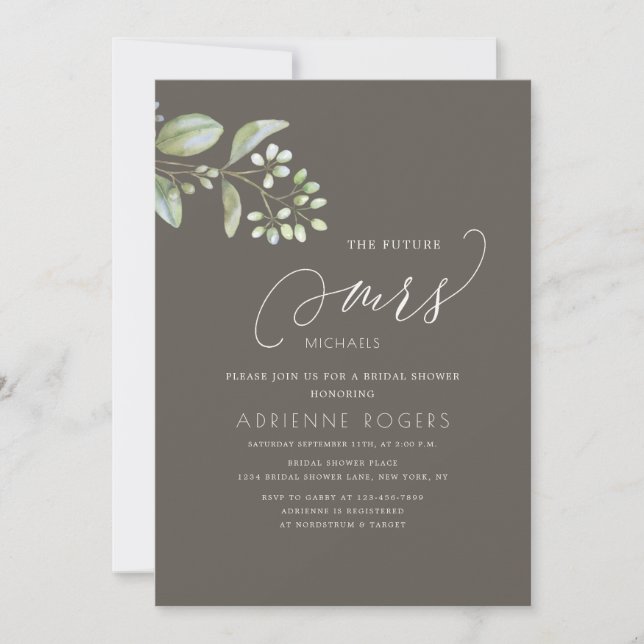 Invitación Delicado Eucalyptus Futuro Sra. Bridal Shower (Anverso)