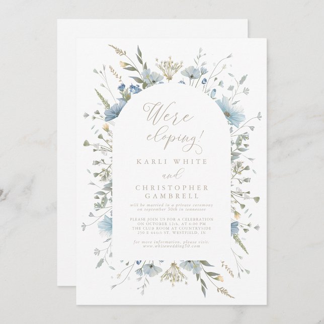 Invitación Delicado Fiesta de Elopement Dusty Blue Wildflower (Subido por el creador)