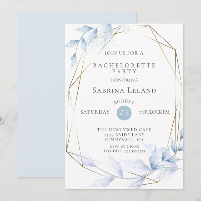 Invitación Delicado Foliage azul pálido lilaco (Anverso / Reverso)