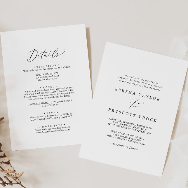 Invitación Delicado Frente Negro y Boda Tradicional Atrás (Subido por el creador)
