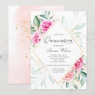 Invitación delicado jardín floral rosas rosas rosa Quinceaner