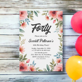 Invitación Delicado Jardín Floral Rústico Verano 40 cumpleaño