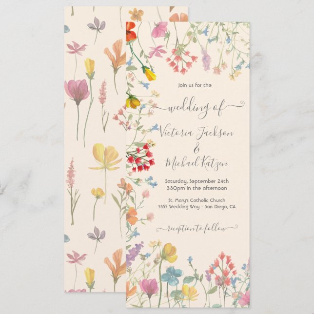 Invitación Delicado jardín florido de flores silvestres Boda (Anverso / Reverso)