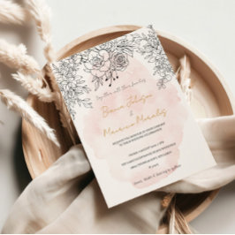 Invitación Delicado lavado de Rubor con moderno botánico negr