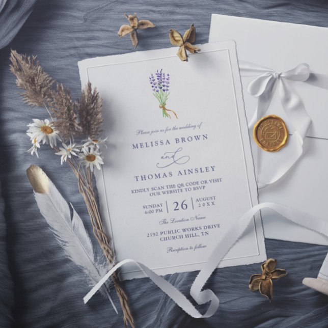 Invitación Delicado Lavanda Francés Código QR Elegante Boda (Subido por el creador)