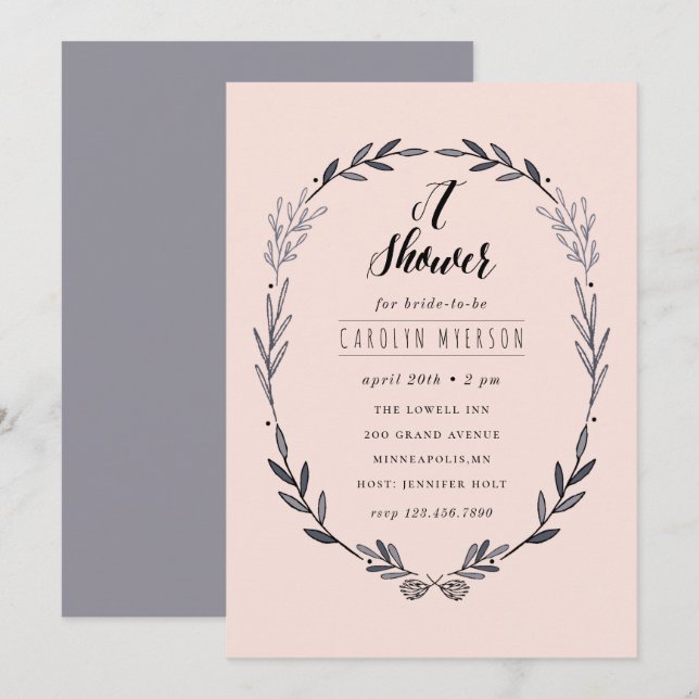 Invitación Delicado marco de la ducha de novia (Anverso / Reverso)