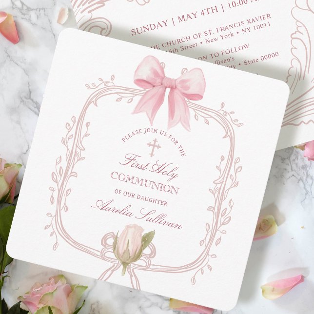 Invitación Delicado marco rosa Primera Comunión Pequeña (Subido por el creador)