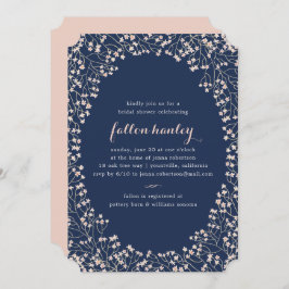 Invitación Delicado marco Rubor & Navy Bridal Shower