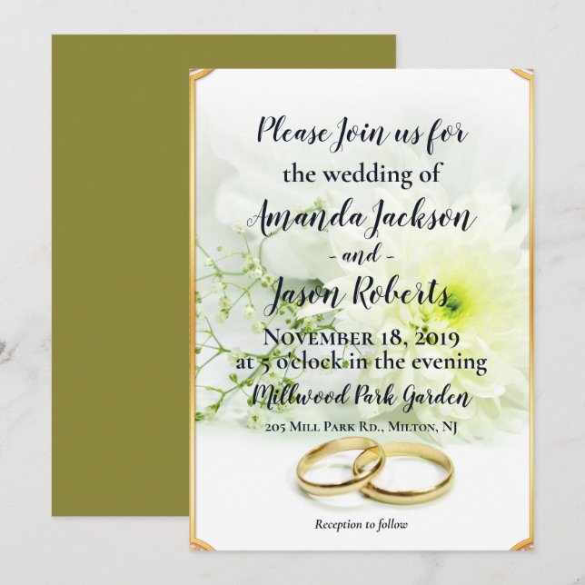 Invitación Delicado matiz blanco de la flor de Boda amarillo (Anverso / Reverso)